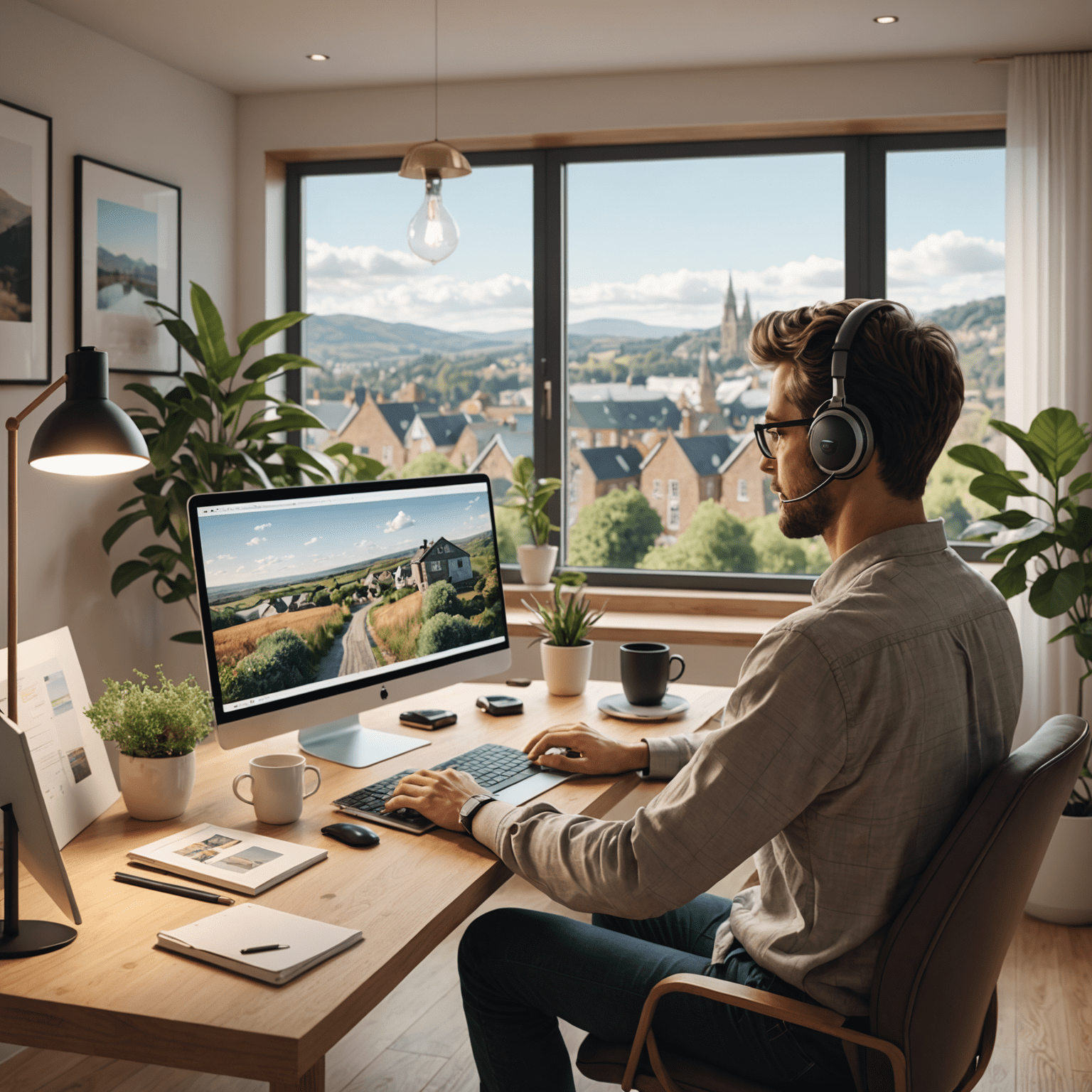 An illustration of a person working remotely from home, showcasing the future of remote work in the UK